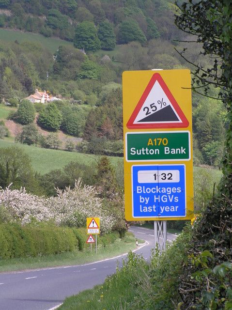 Warning sign for Sutton Bank grade on the A170