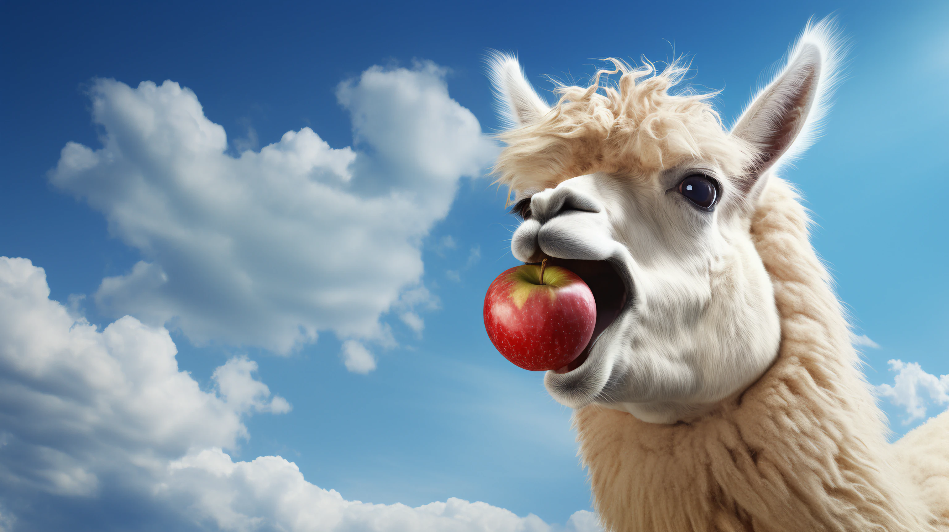 Llama eating apple